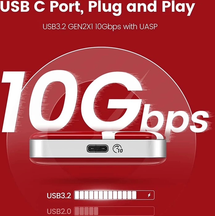 Orico SUPRE-10G SSD, rot, 1TB, USB-C 3.1