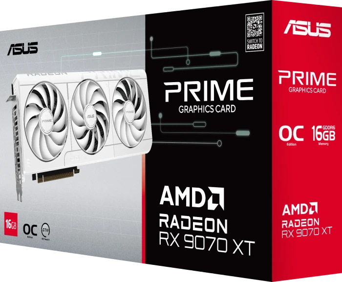 ASUS Prime Radeon RX 9070 XT White OC Edition, PRIME-RX9070XT-O16G-WHITE, 16GB GDDR6, HDMI, 3x DP