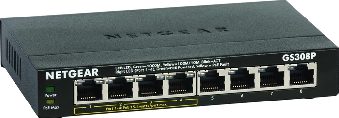 Netgear SOHO GS300 Desktop Gigabit Switch, 8x RJ-45, 53W PoE
