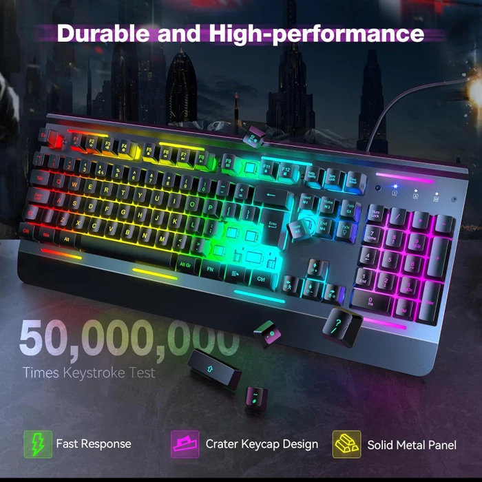 TeckNet RGB Gaming Keyboard, schwarz, LEDs RGB, USB, UK