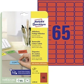Avery-Zweckform Ordneretiketten, 38.1x21.2mm, ablösbar, rot, 20 Blatt (1300 Etiketten)