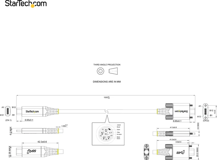StarTech USB 3.1 Kabel mit Seitenschraubverriegelung, USB-C 3.1 [Stecker]/USB-C 3.1 [Stecker, verschraubbar] schwarz, 1m