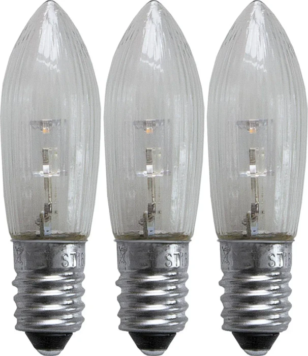 Star Trading Riffelkerze 10-55V LED Ersatzbirne für Weihnachtsbeleuchtung klar E10 0.2W, 3 Stück