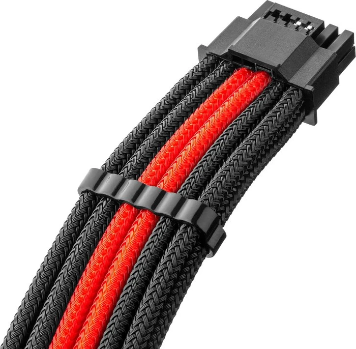 CableMod C-Series Pro ModMesh, 12V-2x6 Kabel, StealthSense, Corsair Type 5, 16-Pin PCIe Stecker auf 16-Pin PCIe 5.1 12V-2x6 Stecker, Adapterkabel, 90°, schwarz/rot, 65cm