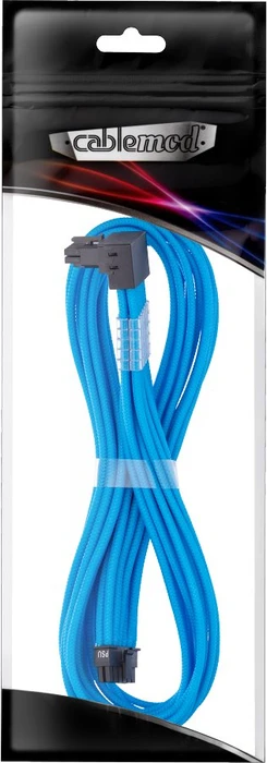 CableMod C-Series Pro ModMesh, 12V-2x6 Kabel, StealthSense, Corsair Type 5, 16-Pin PCIe Stecker auf 16-Pin PCIe 5.1 12V-2x6 Stecker, Adapterkabel, 90°, hellblau, 65cm
