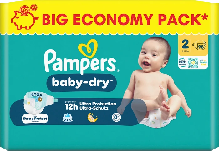 Pampers Baby-Dry Gr.2 Einwegwindel, 4-8kg, 98 Stück