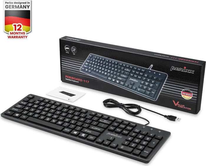 Perixx Periboard-117, schwarz, USB, DE