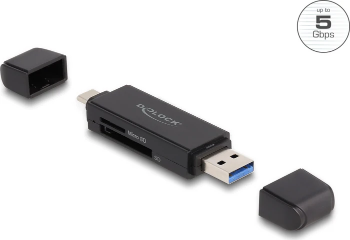 DeLOCK USB-A/USB-C Card Reader für SD und Micro SD Speicherkarten, USB-A/USB-C 3.0 [Stecker]