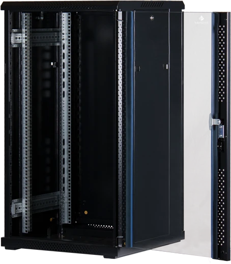 Rockstable 19" Serverschrank 22HE, Sicherheitsglastür, IP2X, schwarz, 600mm tief
