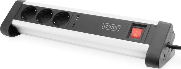 Digitus Home & Office Tisch-Steckdosenleiste, 3-fach, 1x USB-C/1x USB-A, 1.5m