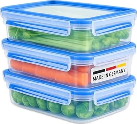 Emsa Clip&Close rechteckig Aufbewahrungsbehälter blau, 3 Stück