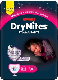 Huggies DryNite Girls Einwegwindel, 36M-5J, 16-23kg, 64 Stück (4x 16 Stück)
