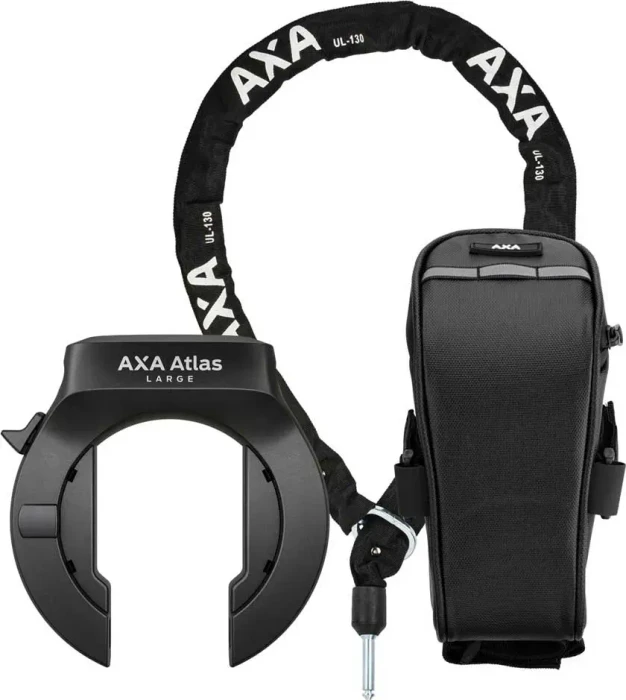 AXA Atlas Large Retractable + ULC 5.5-130 Einsteckkette Set inkl. Tasche Rahmenschloss, Schlüssel