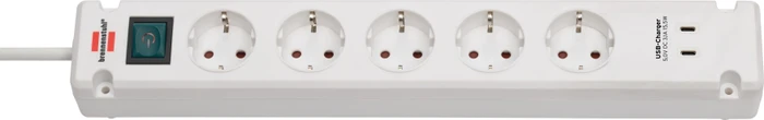 Brennenstuhl Bremounta mit Schalter, 5-fach, 2x USB, 3m, weiß