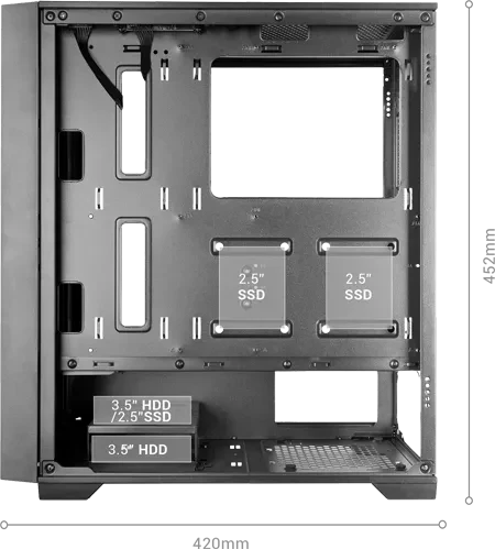 Mars Gaming MC-WOODC, schwarz, Chromed Glass Panel, Glasfenster