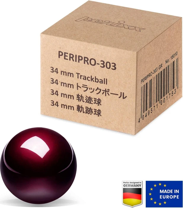Perixx PERIPRO-303GR 34mm für Perimice und Logitech M570, Ersatz-Trackball, rot