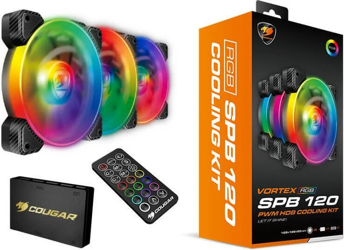 Cougar Vortex RGB SPB 120 PWM HDB Cooling Kit, LED-Steuerung, Fernbedienung, 120mm, 3er-Pack