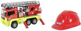 Bruder Man TGA Feuerwehrauto mit Licht und Sound, Drehleiter und Kinder-Helm