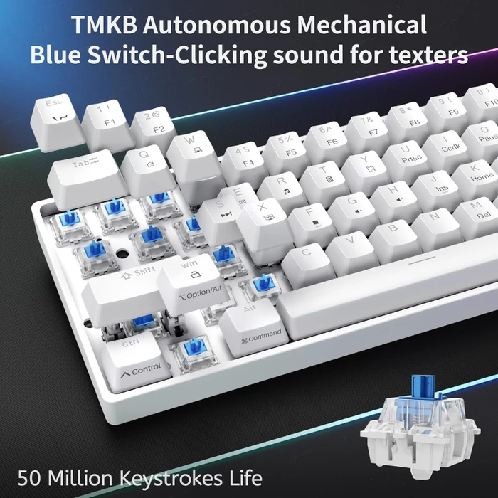 Dierya DK61SE, 60%, weiß, LEDs blau, BLUE Switches, USB, US
