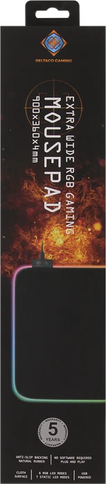 Deltaco Extra Wide RGB Gaming Mousepad, 900x360mm, schwarz