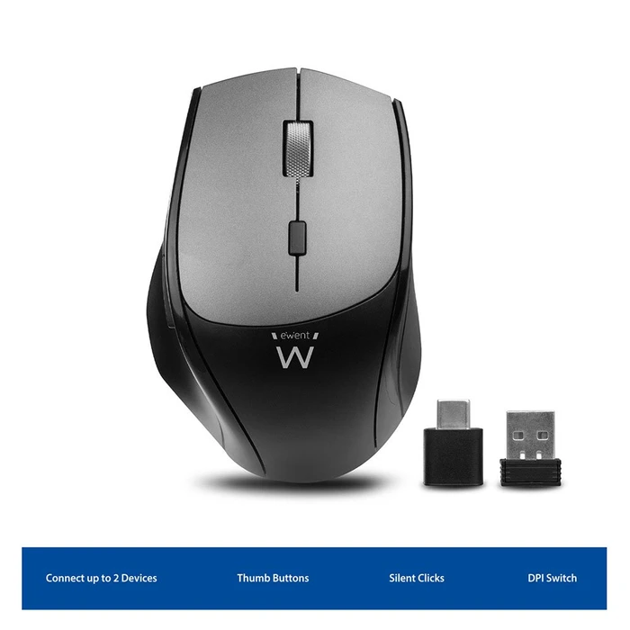 Ewent Dual-Connect Wireless Mouse grau/schwarz, USB