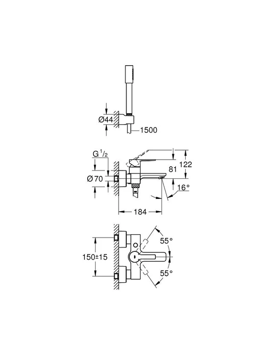 Grohe Lineare Einhand-Wannenarmatur 1/2" chrom