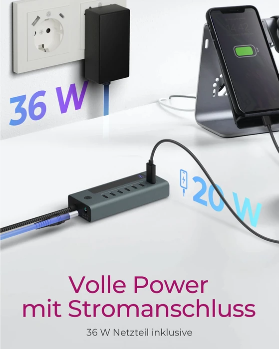 RaidSonic Icy Box IB-HUB1457-C31 USB-Hub grau, 7x USB-C 3.1, USB-C 3.1 [Stecker]