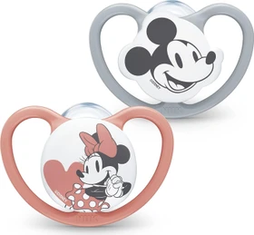NUK Disney Mickey Mouse Space Schnuller, 6-18M, Silikon, grau/rot, 2 Stück