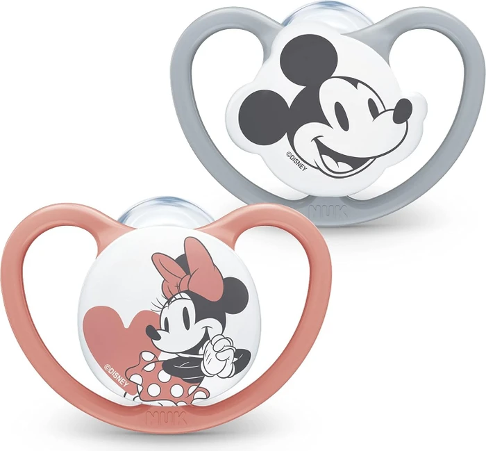 NUK Disney Mickey Mouse Space Schnuller, 6-18M, Silikon, grau/rot, 2 Stück