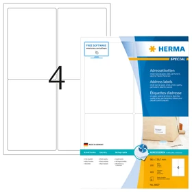 Herma Adressetiketten Inkjet, 96x139.7mm, weiß, matt, 100 Blatt (400 Etiketten)