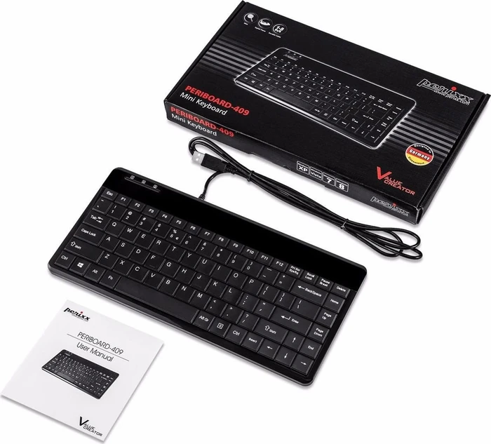 Perixx Periboard-409H mit USB-Hub, schwarz, USB, DE
