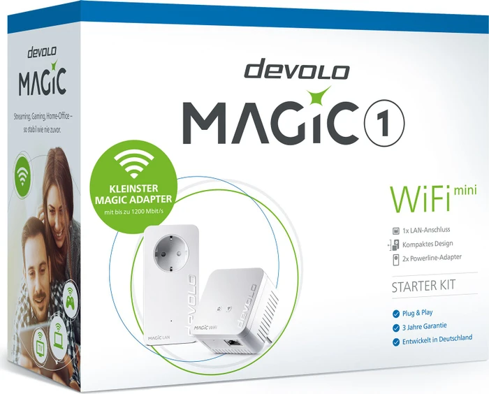 devolo Magic 1 WiFi Mini Starter Kit, FR-Region/Typ E, Powerline/WLAN-Access Point und Powerline-Adapter Set, 2er-Bundle