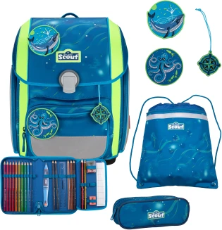 Scout Genius DIN Deep Sea Schultaschen-Set, 4-tlg.