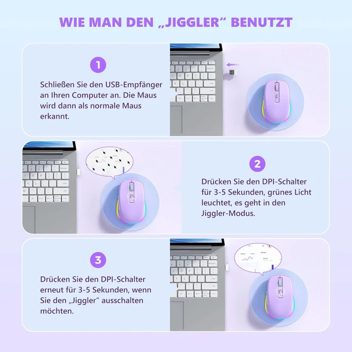 Seenda Rechargeable Wireless RGB Mouse mit Jiggler-Funktion, violett, USB