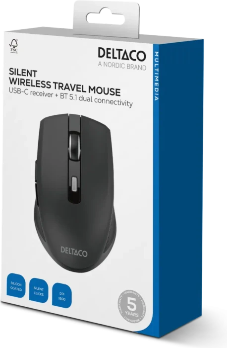 Deltaco Silent Wireless Travel Mouse schwarz, USB/Bluetooth