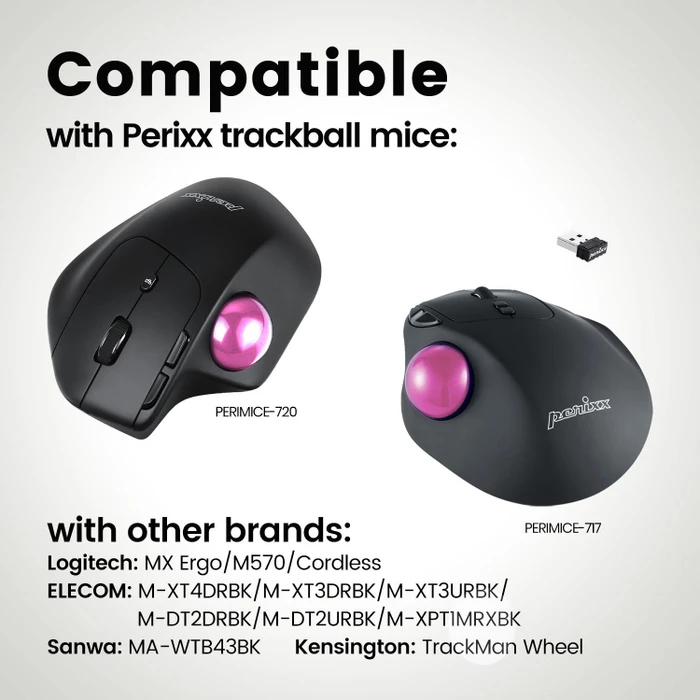 Perixx PERIPRO-303GPK 34mm für Perimice und Logitech M570, Ersatz-Trackball, rosa