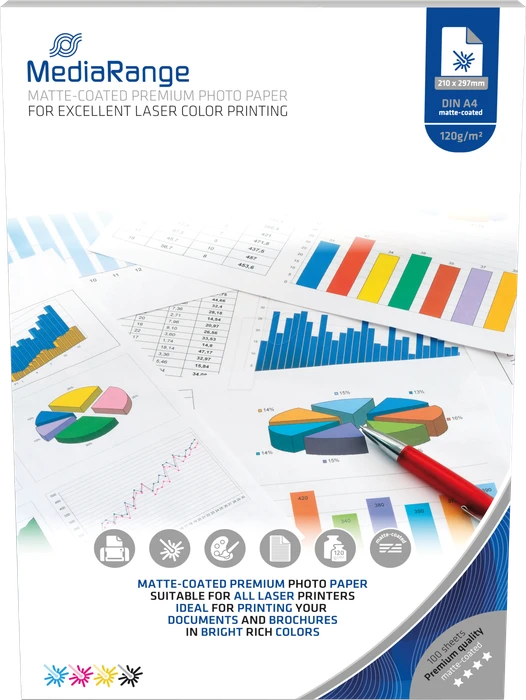 MediaRange Laser Fotopapier matt weiß, A4, 120g/m², 100 Blatt