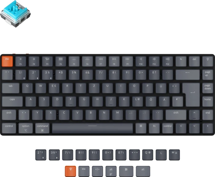 Keychron K3 V2, 75% TKL, LEDs RGB, hot-swap, schwarz/grau, Keychron LOW PROFILE Optical BLUE, USB/Bluetooth, DE