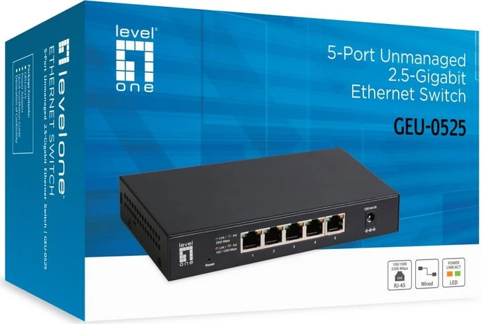 LevelOne GEU Desktop 2.5G Switch, 5x RJ-45