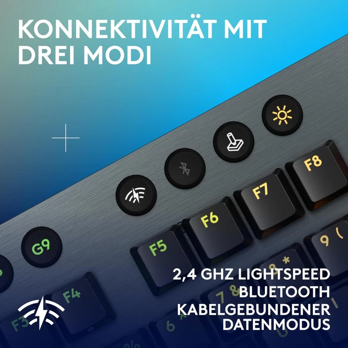 Logitech G915 X Lightspeed, schwarz, LEDs RGB, GL TACTILE, USB/Bluetooth, IT
