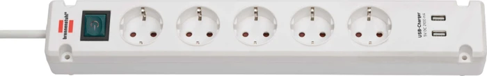 Brennenstuhl Bremounta mit Schalter, 5-fach, mit 2x USB, 3m, weiß
