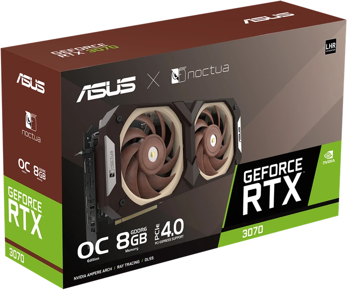 ASUS GeForce RTX 3070 Noctua OC Edition (LHR), RTX3070-O8G-NOCTUA, 8GB GDDR6, 2x HDMI, 3x DP