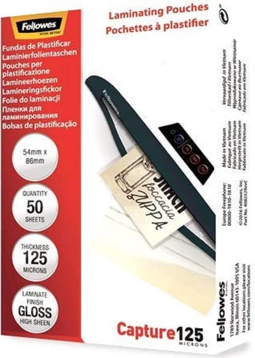 Fellowes Laminierfolien, 54x86mm, 2x 125µm, glänzend, 50 Stück