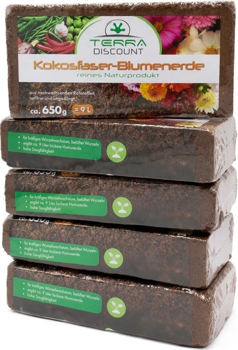 Terra Discount Kokosfaserhumus Blumenerde, 3.25kg (5x 650g)