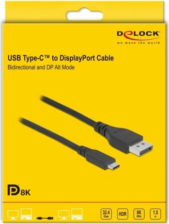 DeLOCK USB-C [Stecker] auf DisplayPort 1.4 [Stecker] Kabel 8K 60Hz schwarz, 1.5m