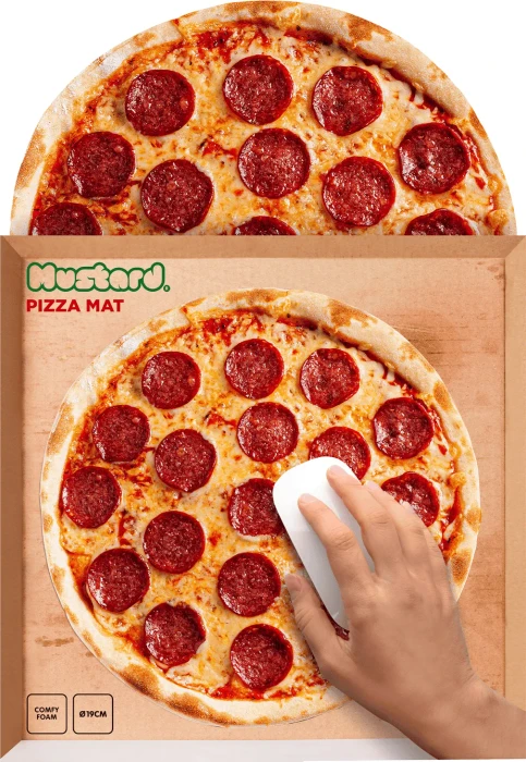 Mustard Pizza Mat Mousepad rund, 190mm, Salami-Pizza-Style, rot/gelb