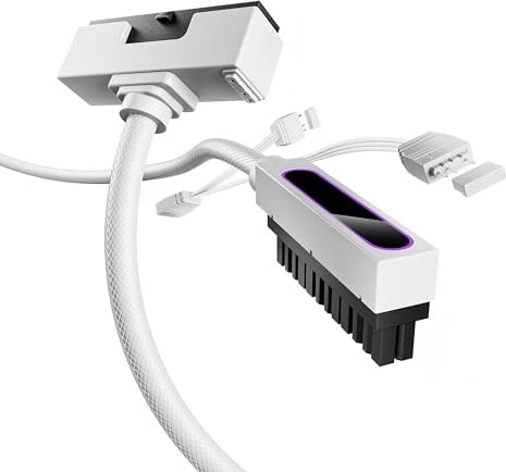 AsiaHorse Hydrus 24-Pin Verlängerungskabel, RGB beleuchtet, 18AWG, 90° gewinkelt, L-Winkel, nach unten gewinkelt, weiß, 30cm