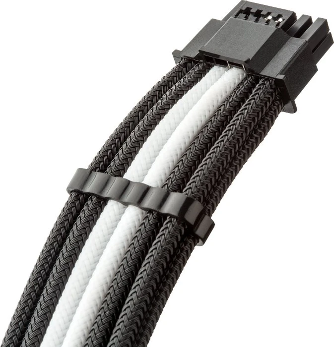CableMod C-Series Pro ModMesh, 12V-2x6 Kabel, StealthSense, Corsair Type 5, 16-Pin PCIe Stecker auf 16-Pin PCIe 5.1 12V-2x6 Stecker, Adapterkabel, 90°, schwarz/weiß, 65cm