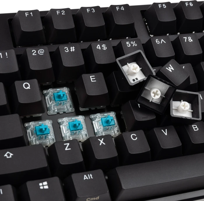 Ducky Origin Phantom Black, Retro schwarz, MX BLUE, USB, US
