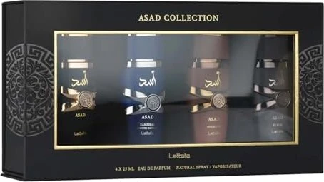 Lattafa Asad EdP 25ml + Asad Elixir EdP 25ml + Asad Bourbon EdP 25ml + Asad Zanzibar EdP 25ml Duftset